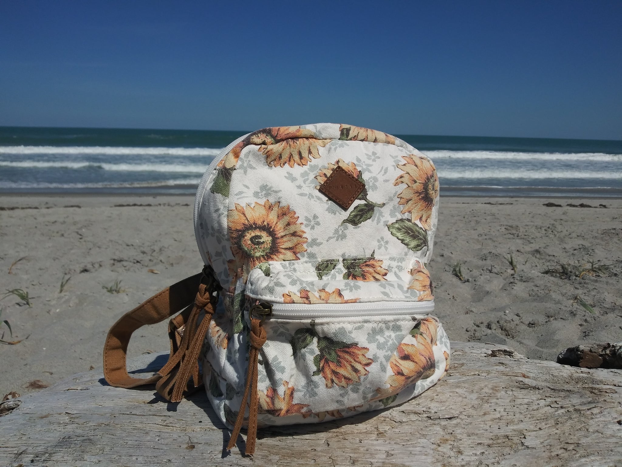 O\'Neill Sunflower Peace Sign Canvas Backpack Black Tan Boho Surf Daypack O main image 2