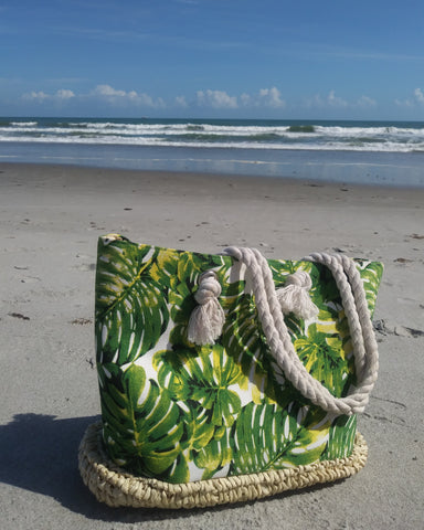 Tropical Leaf Print Beach Bag